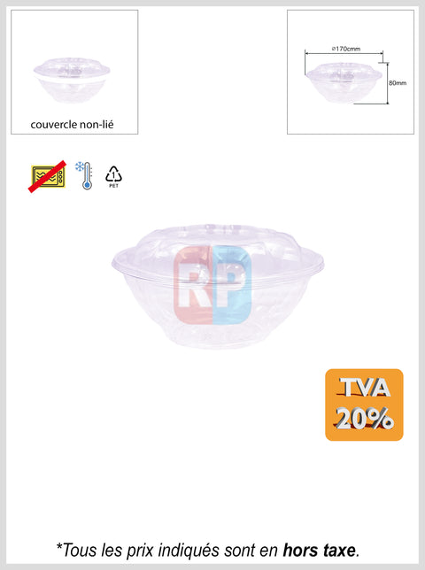 Bol salade PET rond + couvercle bombé