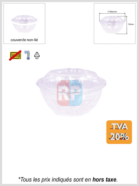 Bol salade PET rond + couvercle bombé