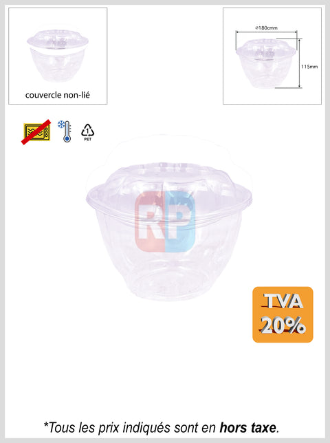 Bol salade PET rond + couvercle bombé